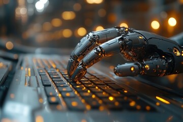 Fototapete - Robot Hand on a Computer Keyboard