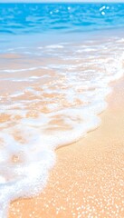 Wall Mural - soft waves lapping gently on a pristine, sandy beach the turquoise water glistens under a bright sky