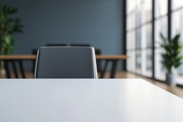 Fototapete - Modern empty white office desk with blurred business lounge background