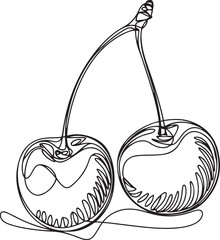 Wall Mural - minimal cherry illustration in continuous black line art style clean white background vector design 