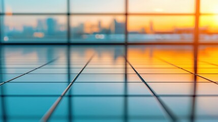 Aufkleber - Shiny airport floor reflecting sunset through large windows