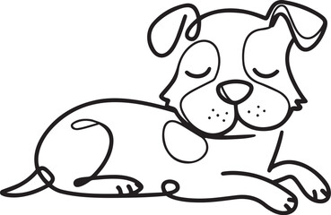 Wall Mural - cute dog with floppy ears lying down illustrated in minimalist black continuous line art style vecto