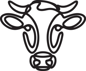 Wall Mural - front facing black and white minimalist continuous line drawing of a cow head with horns isolated on
