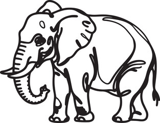 Wall Mural - cute minimalist continuous line art sketch of a baby elephant in black isolated on a white backgroun