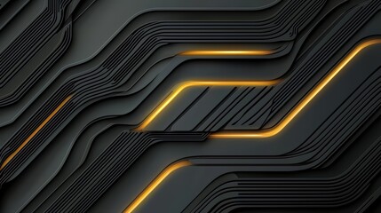 Aufkleber - Black and yellow striped background with a black and yellow line. The background is a representation of a computer circuit board