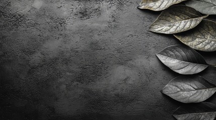 Aufkleber - Black background with a few leaves on it. The leaves are silver and the background is dark