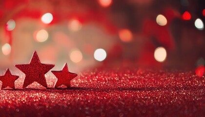 Poster - red christmas decorations with glittery stars and baubles for festive design, branding, and print media use