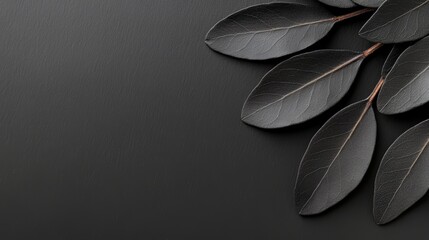 Poster - Black leafy plant with a black background. The leaves are curled and twisted. The background is dark and the leaves are the only thing that stands out