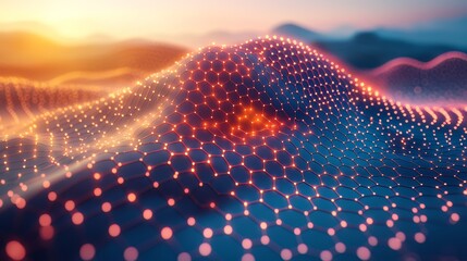 Aufkleber - Blue and orange landscape with a lot of dots. The dots are red and they are scattered all over the landscape