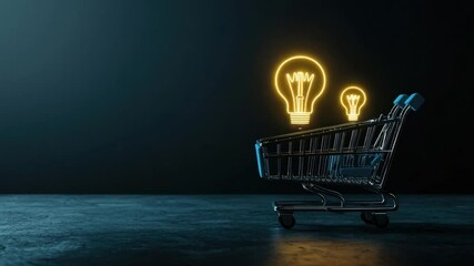 Wall Mural - shopping cart with glowing light bulbs representing creative ideas and innovation in commerce and co