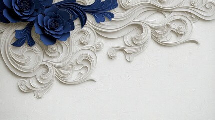 Poster - Blue and white floral design with a white background. The blue flowers are arranged in a way that they look like they are floating in the air. The design is elegant and sophisticated