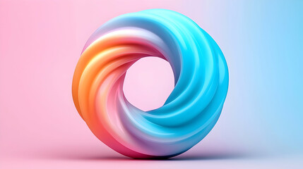 Wall Mural - abstract 3d render of a swirling circular ring with pastel pink, orange and blue gradient