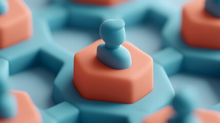 Wall Mural - abstract 3d rendering of interconnected hexagons and human figures