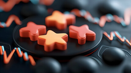 Wall Mural - abstract 3d rendering of orange and red stars on dark background with data curves