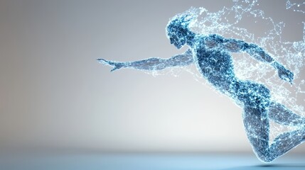 Leinwandbilder - Blue figure is running with its arms outstretched. The image is a representation of a person in motion, with the arms and legs appearing to be in a state of suspension