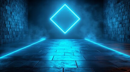 Aufkleber - Blue room with a square light in the middle. The light is blue and it is glowing