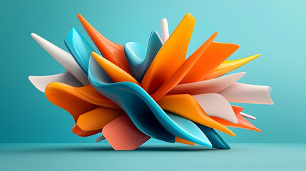 Wall Mural - abstract colorful explosion of geometric shapes on teal background