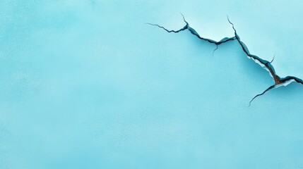 Aufkleber - Blue wall with a crack in it. The crack is large and jagged. The wall is bare and the crack is the only thing visible
