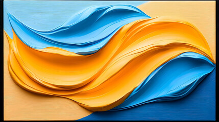 Wall Mural - abstract fluid art: blue and orange swirling waves