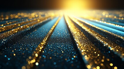 Poster - Bright yellow and blue line of glitter. The glitter is in a pattern that looks like a line of stars