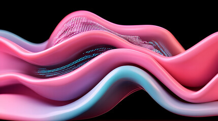 Wall Mural - abstract pink and blue digital cityscape with flowing data streams