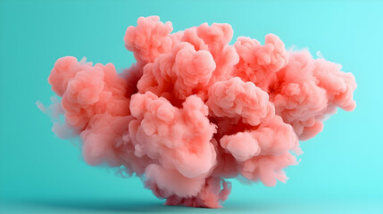 Wall Mural - abstract red and pink smoke cloud on cyan background