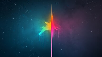 Poster - Colorful image of a star with a rainbow stripe and a blue background. The image is abstract and has a dreamy, whimsical feel to it