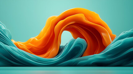 Wall Mural - abstract swirling orange and turquoise waves