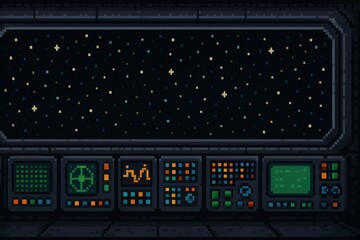 retrofuturistic spaceship control room: high fidelity pixel art for gaming and design