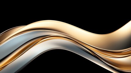 Fototapete - Gold and silver wave with a black background. The wave is long and curvy, and it is made of metal. The colors of the wave and the background create a sense of movement and energy
