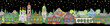 © L. Kramer - Seamless border pattern of fairy tale wooden houses street, churches, trees. Hand drawn pencils sketch on a black starry sky background