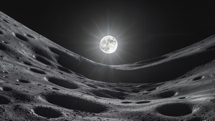 Stark black and white moon landscape panorama