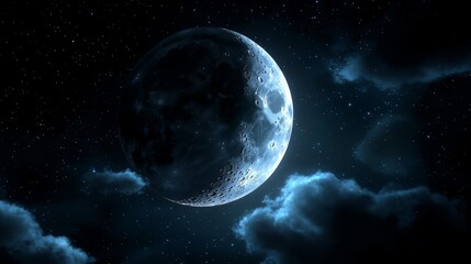 Poster - Large moon is in the sky with a cloudy background. The moon is the main focus of the image, and it is the most prominent object in the scene. The cloudy background adds a sense of depth