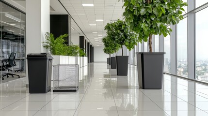 Aufkleber - Large open office space with a lot of greenery and plants. The plants are in various sizes and are placed throughout the room. The space is clean and well-lit, with a modern and professional feel