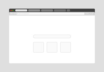 Wall Mural - Transparent browser window on blue and violet background. Window internet browser with toolbar and search bar. Blank screen website mockup. Template design for ui, ux, app. Vector illustration
