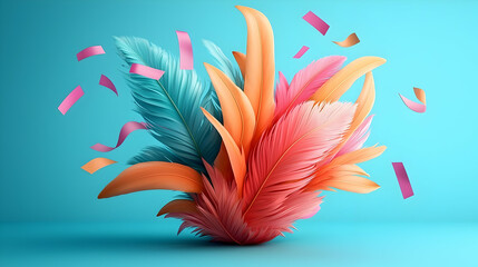 Wall Mural - colorful decorative mask with feathers and confetti