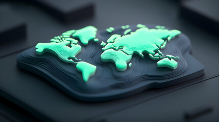 Wall Mural - glowing green 3d world map on dark background