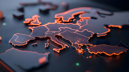 Canvas Print - glowing digital map of europe with data lines