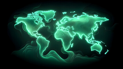 Wall Mural - glowing green futuristic world map