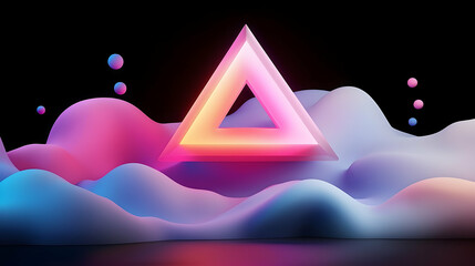 Wall Mural - glowing neon triangle on abstract wave background