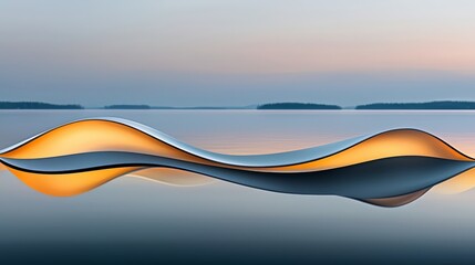 Wall Mural - reflection of a wave in the water. the reflection is orange and blue. the water is calm and the sky 