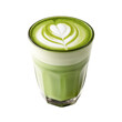 © PannaPNG - A vibrant green beverage topped with intricate latte art, served in a clear glass.