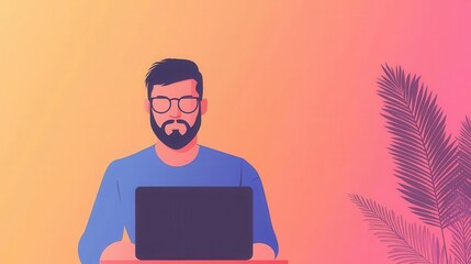 Digital nomad coding on a futuristic laptop, web development across multiple devices, seamless technology integration concept
