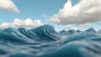 Canvas Print - ocean waves at dawn: blue water surface under a cloudy sky