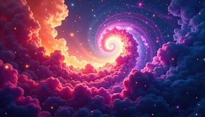 Wall Mural - Abstract swirling nebula, vibrant cosmic dust clouds, dark, night sky, astronomy