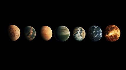 Wall Mural - a row of planets in the solar system, including the sun, are shown in a black and white photo