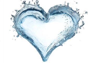 Poster - Artistic heart-shaped water splash frozen midair on a clean white background symbolizing love, purity and freshness in liquid form, Generative AI