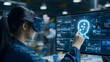 © deon - Woman Using Vr Headset, Interactive Digital Display, Futuristic Manufacturing Environment