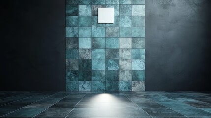 Aufkleber - Bathroom with a blue tile wall and a white square tile.