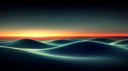 Poster - Beautiful sunset over the ocean with a series of waves. The waves are in a pattern and the sky is a mix of orange and blue